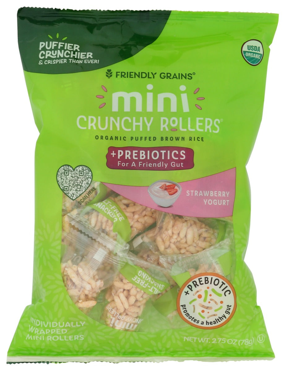 FRIENDLY GRAINS: Mini Crunchy Rollers with Prebiotics Strawberry Yogurt, 2.75 oz