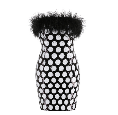 Elegant Off-the-Shoulder Feather Tube Mini Dress