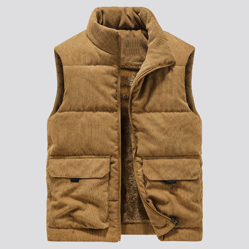 Men's Corduroy Vest with Pockets and Thick Lining