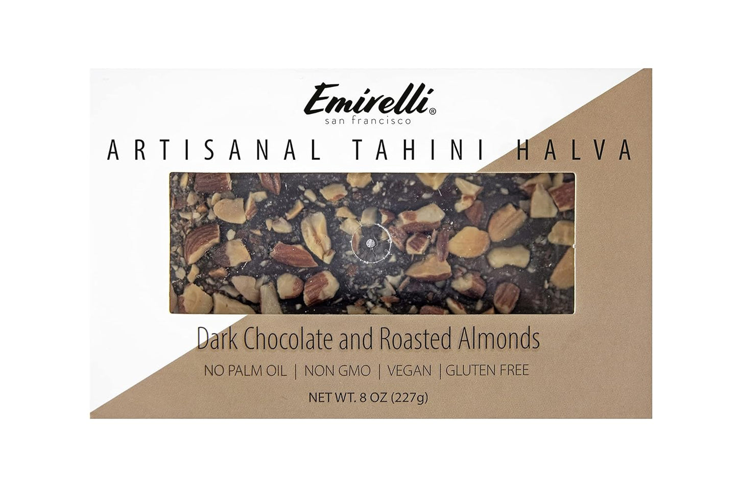 EMIRELLI: Artisanal Tahini Halva Dark Chocolate and Roasted Almonds, 8 oz