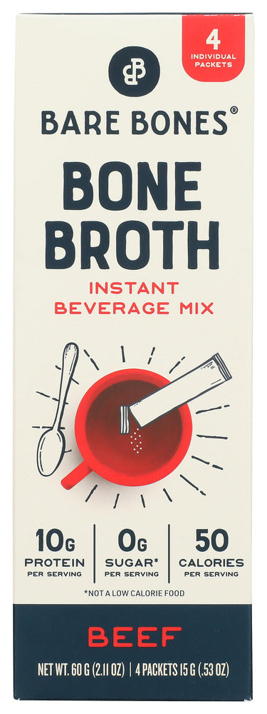 BARE BONES: Beef Instant Bone Broth 4 Packets, 2.11 oz
