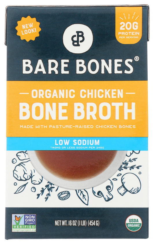 BARE BONES: Broth Chicken Bone Low Sodium, 16 oz