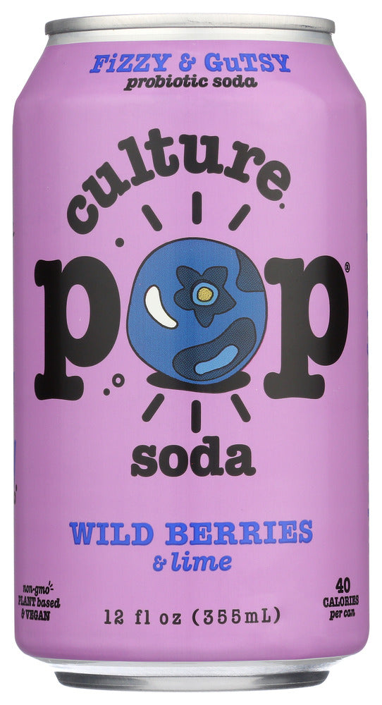 CULTURE POP: Wild Berries Basil & Lime Probiotic Soda, 12 fo