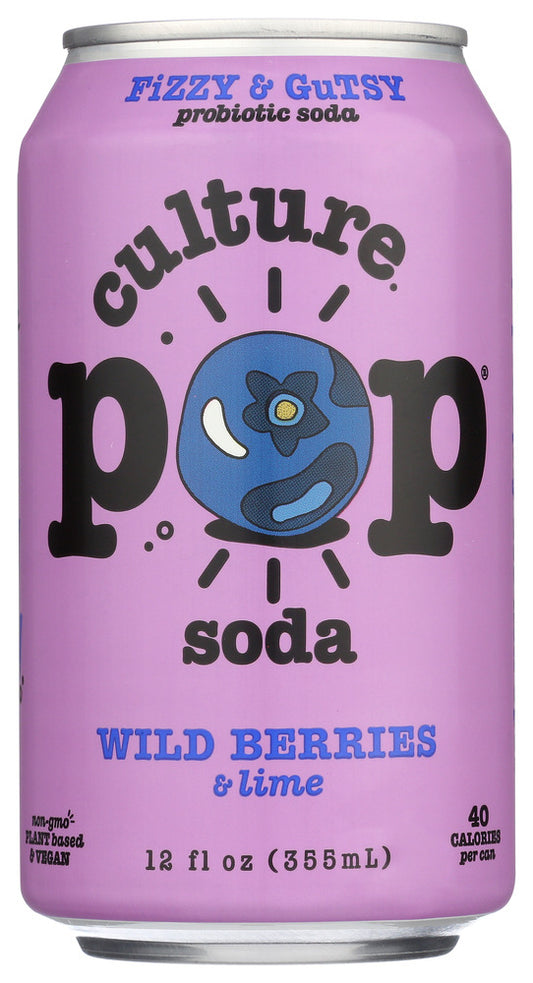 CULTURE POP: Wild Berries Basil & Lime Probiotic Soda, 12 fo