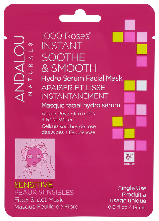 ANDALOU: 1000 Roses Instant Soothe & Smooth Sheet Mask, 0.6 fo