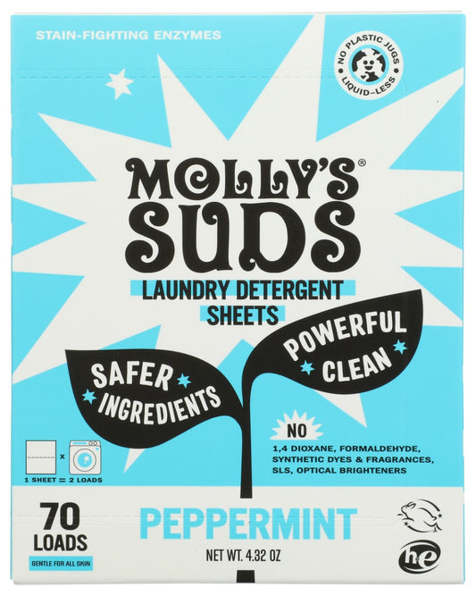 MOLLYS SUDS: Peppermint Laundry Detergent Sheets, 4.32 oz