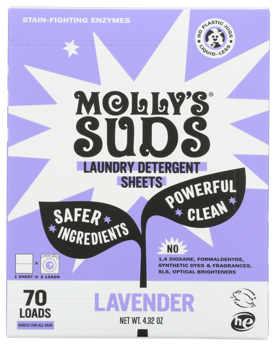 MOLLYS SUDS: Lavender Laundry Detergent Sheets 70L, 4.32 oz