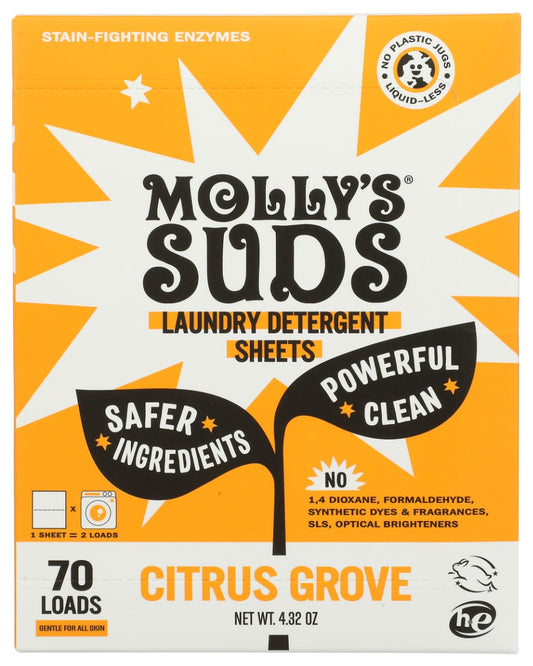 MOLLYS SUDS: Citrus Grove Laundry Detergent Sheets, 4.32 oz