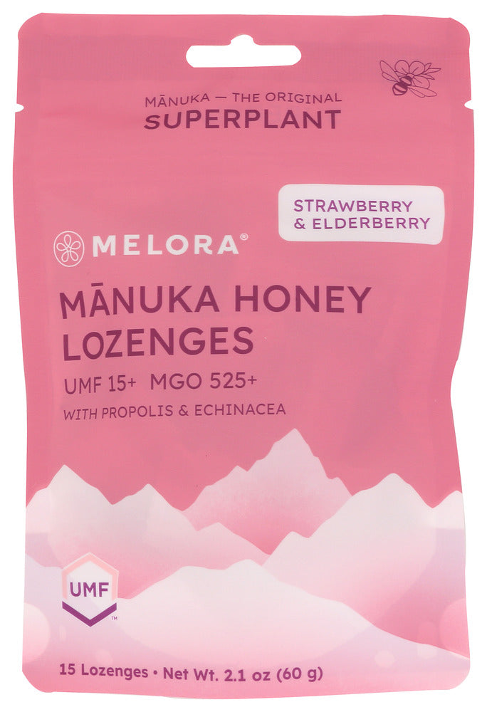MELORA: Strawberry and Elderberry Manuka Honey Lozenges, 2.1 oz