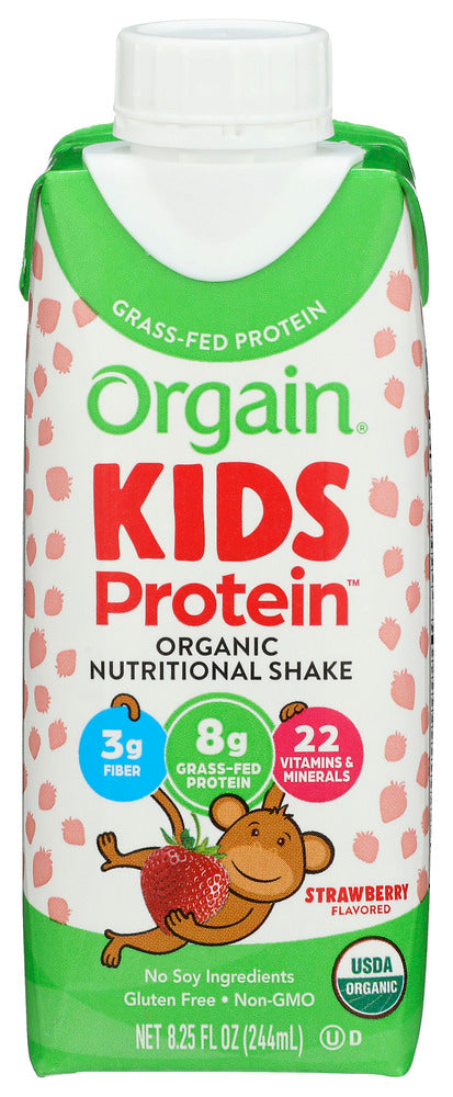 ORGAIN: Healthy Kids Organic Nutritional Shake Strawberry Gluten Free Non GMO Kosher, 8.25 oz