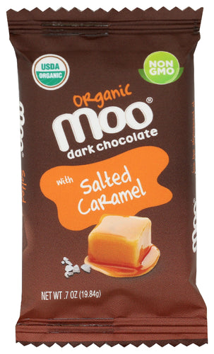 MOO ORGANIC CHOCOLATES: Dark Chocolate with Salted Caramel Mini Bars, 0.7 oz