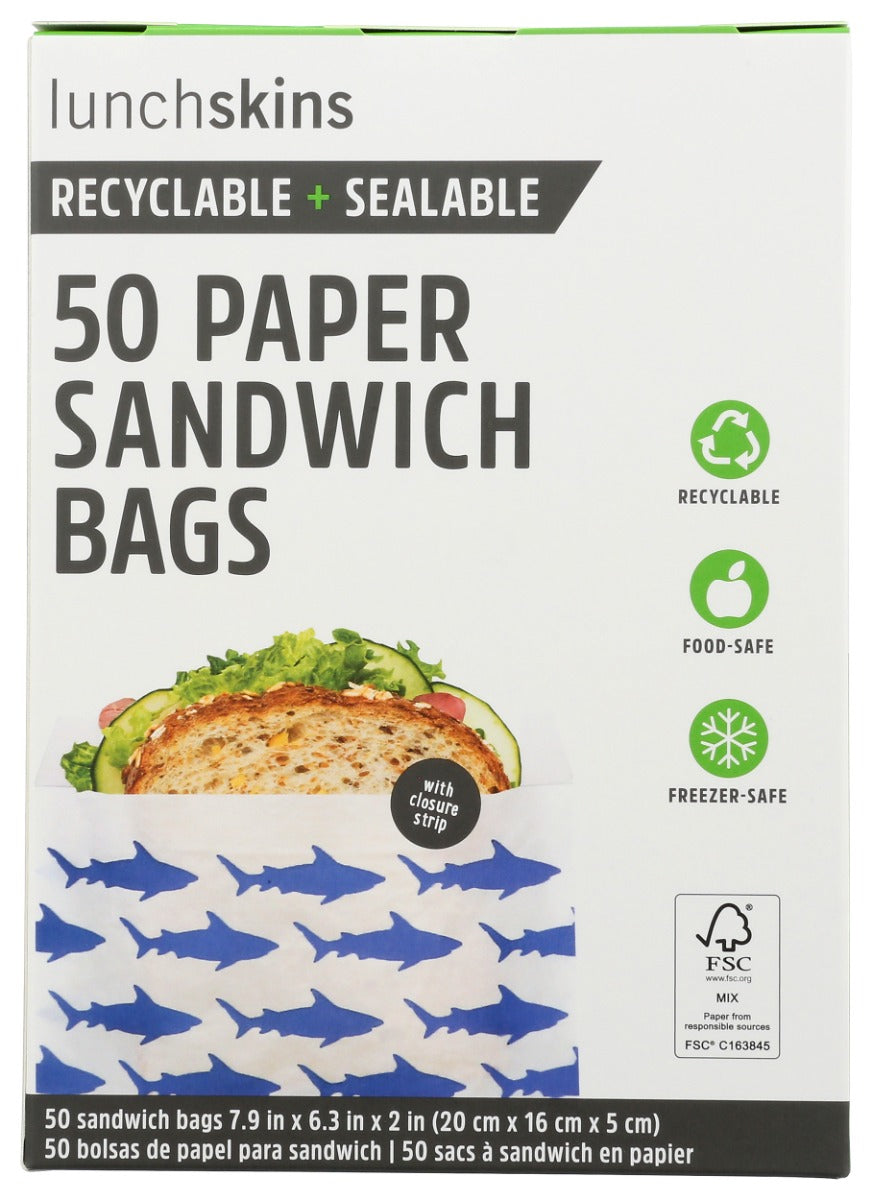 LUNCHSKINS: Paper Sandwich Bag Shark, 50 ct