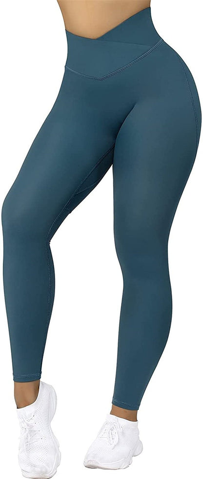 High Waist Solid Color Yoga Pants with Cross Waist Design