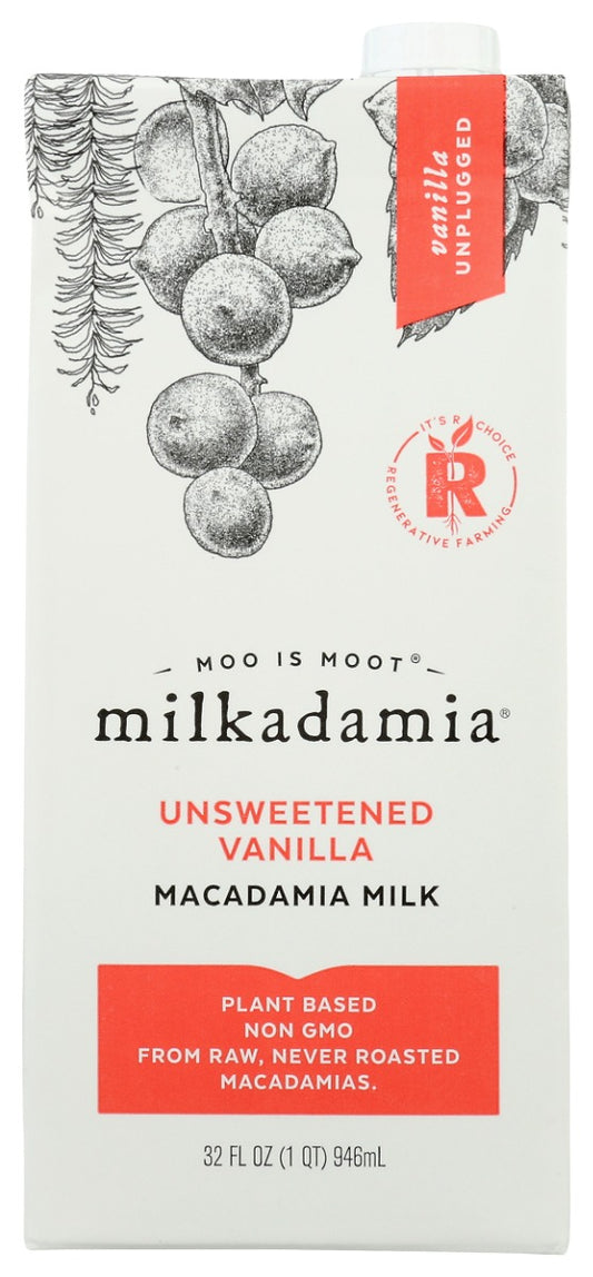 MILKADAMIA: Unsweetened Vanilla Macadamia Milk, 32 fl oz