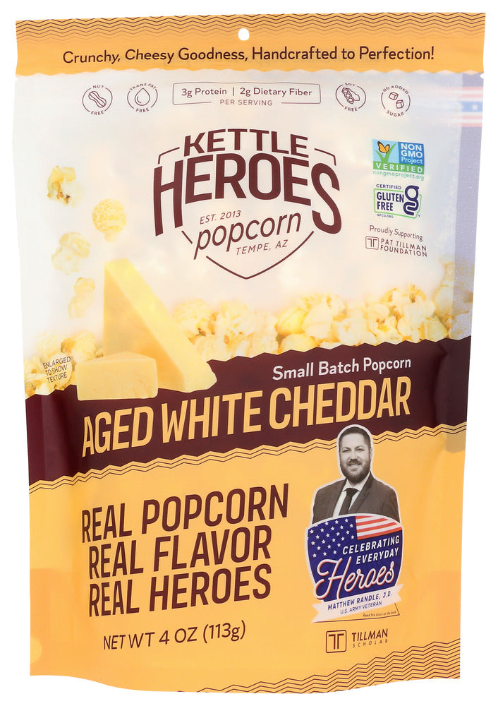 KETTLE HEROES: Popcorn Aged White Cheddar, 4 OZ