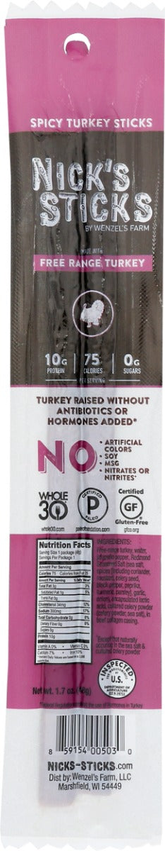 NICKS STICKS: Free Range Spicy Turkey Snack Sticks, 1.7 oz