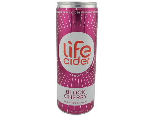 LIFE CIDER: Black Cherry Sparkling Apple Cider Vinegar Lemonade, 12 fo