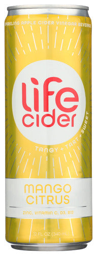 LIFE CIDER: Mango Citrus Sparkling Apple Cider Vinegar Lemonade, 12 fo