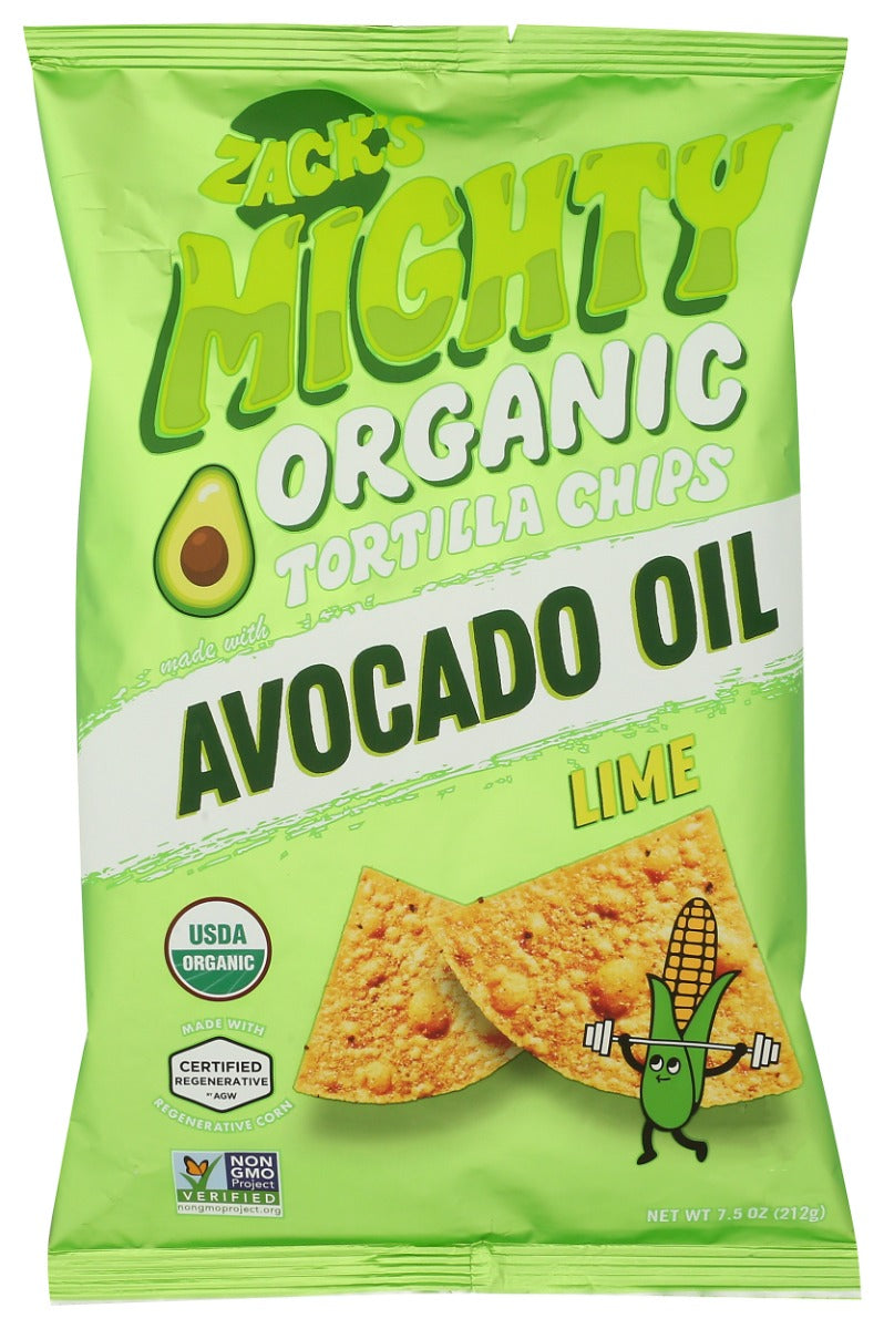ZACK'S MIGHTY: Organic Tortilla Chips Lime, 7.5 oz