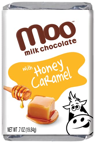 MOO ORGANIC CHOCOLATES: Milk Chocolate with Honey Caramel Mini Bars, 0.7 oz