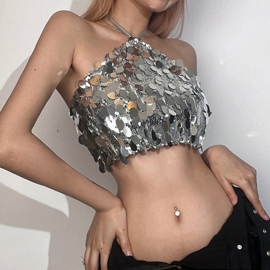2023 Summer Women's Fashion Sequin Halter Top