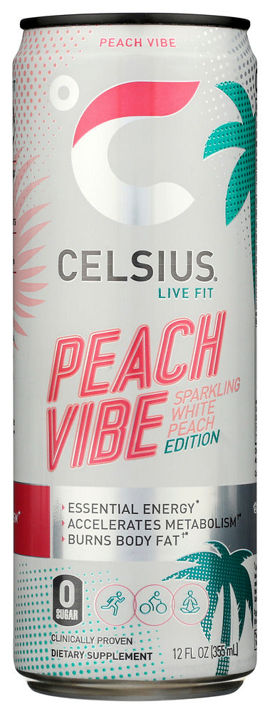 CELSIUS: Beverage Sparkling Peach Vibe, 12 fo