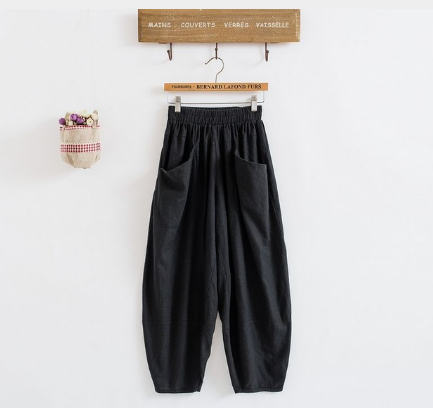 Cotton-Linen Casual Wide-Leg Lantern Pants