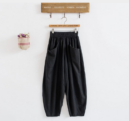 Cotton-Linen Casual Wide-Leg Lantern Pants
