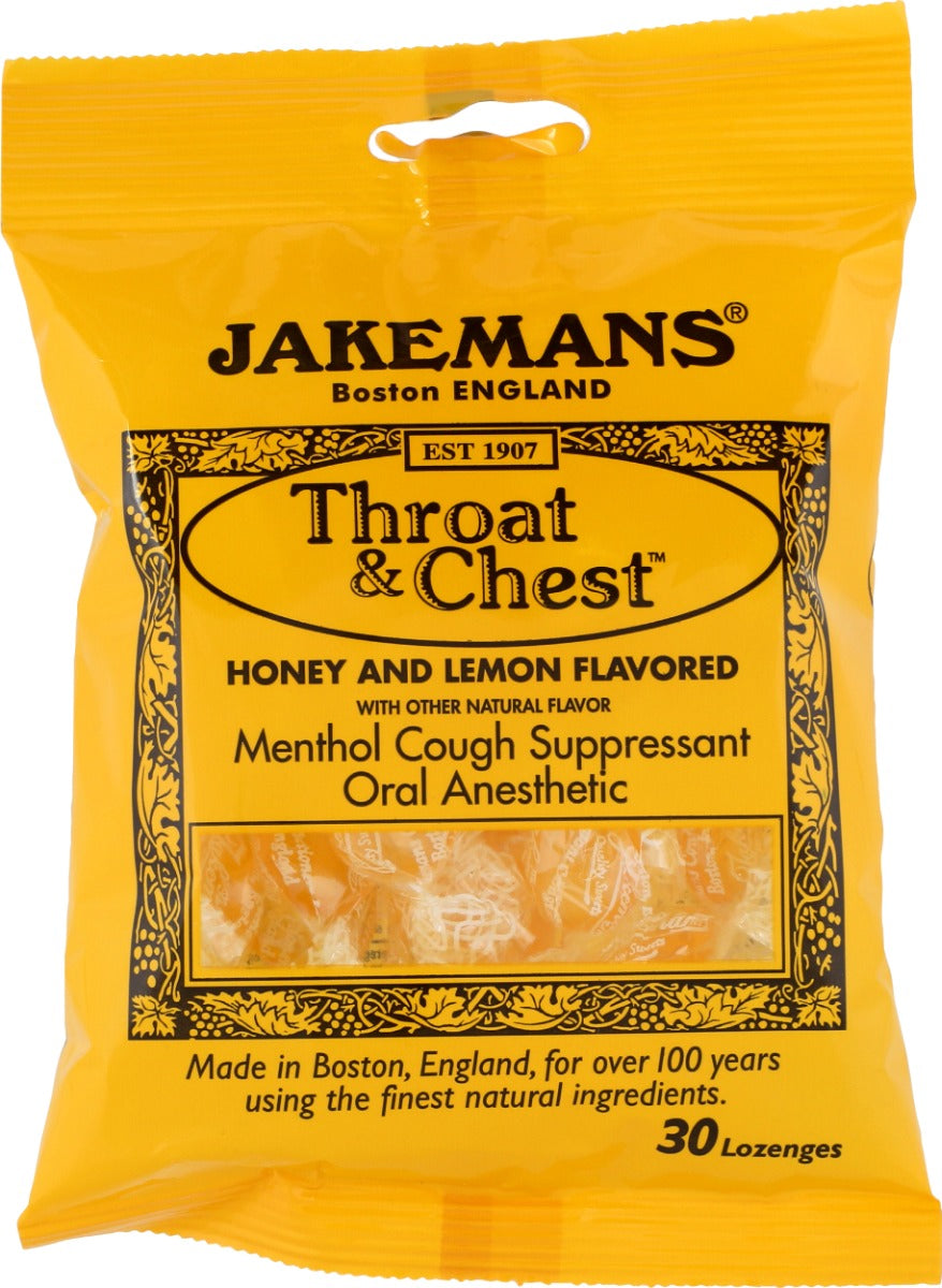 JAKEMANS: Throat and Chest Honey and Lemon Bag Of Lozenges, 30 pc