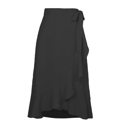One-Piece Lace-Up Irregular Solid Color Skirt