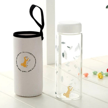 Cute Nordic Animal Glass Cup with Lid, Borosilicate