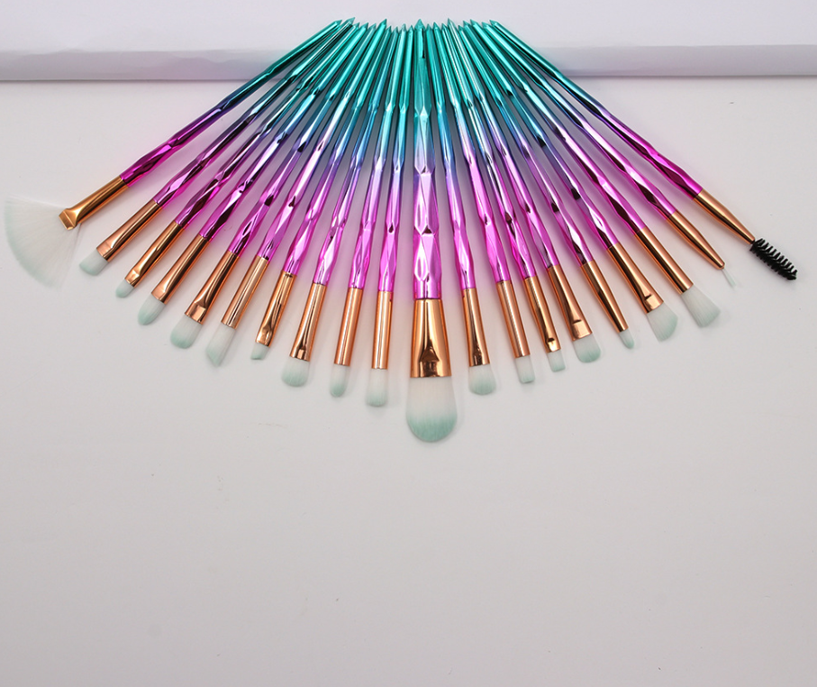 20-Piece Eye Brush Set with Colorful Diamond Handles