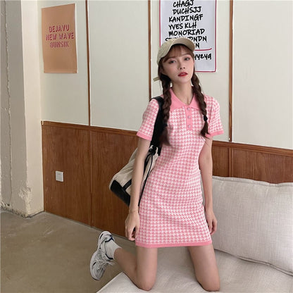 Plaid Short Sleeve Dress with Fragrance Detail