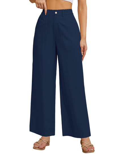 Women Casual Baggy Pants Wide Leg Elastic Waist Cozy Long Trendy Lounge Trousers with Pocket Navy