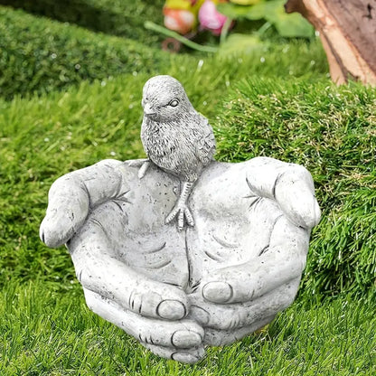 Hand-Shaped Bird Bath and Feeder Resin Garden Ornament