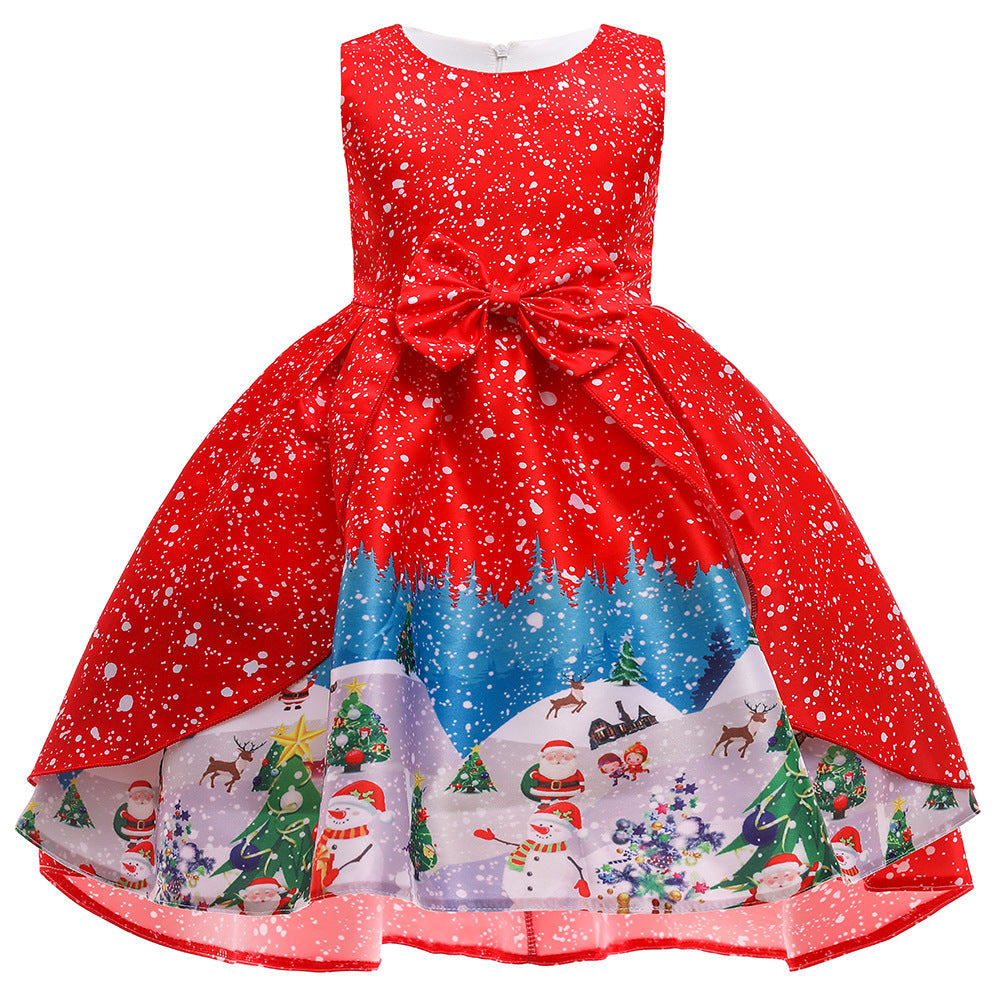 Christmas Dress Print for Princess Santa Claus Girl