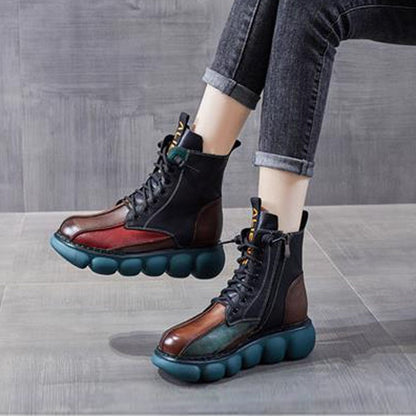 Retro Rainbow Platform Short Boots in Ethnic Style