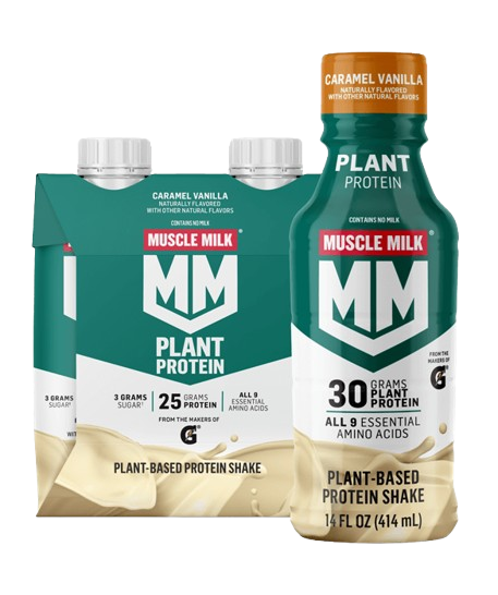 MUSCLE MILK: Plant Protein Shake Caramel Vanilla 4Pk, 44 fo