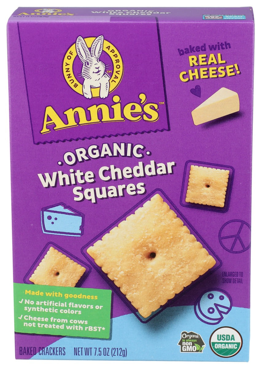 ANNIES HOMEGROWN: Organic White Cheddar Squares Crackers, 7.5 oz