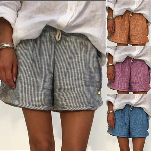 Striped Print Elastic Waist Wide Leg Casual Shorts