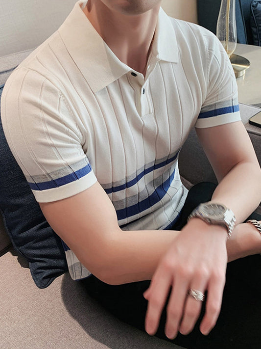 2023 Men's Short Sleeve Business Polo Shirt - Cool Striped