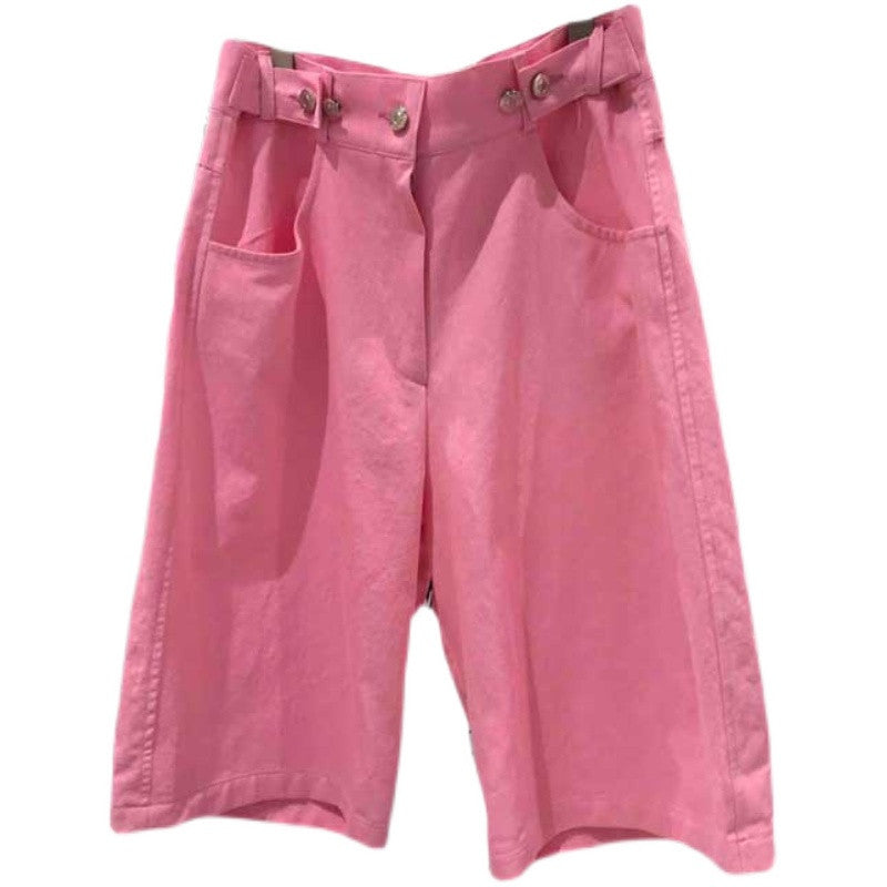 Solid Color High Waist Wide-Leg Casual Trousers