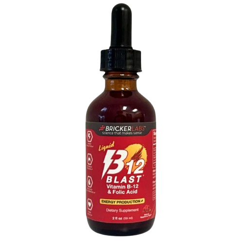 BRICKER LABS: B12 Blast Vitamin B12 and Folic Acid Sublingual Liquid Vitamin B12 Energy Vitamins, 2 oz