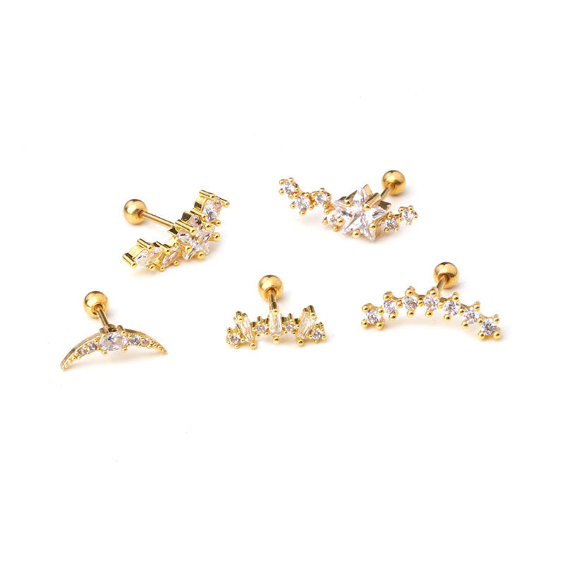 Stainless Steel Star Zirconia Screw Earrings (Pierced)