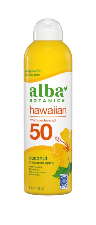 ALBA BOTANICA: Hawaiian Sunscreen Coconut Sunscreen Spray SPF 50, 5 fo