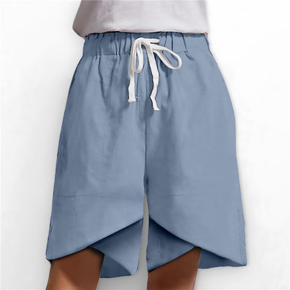 Elastic Waist Wide Leg Casual Shorts with Pockets