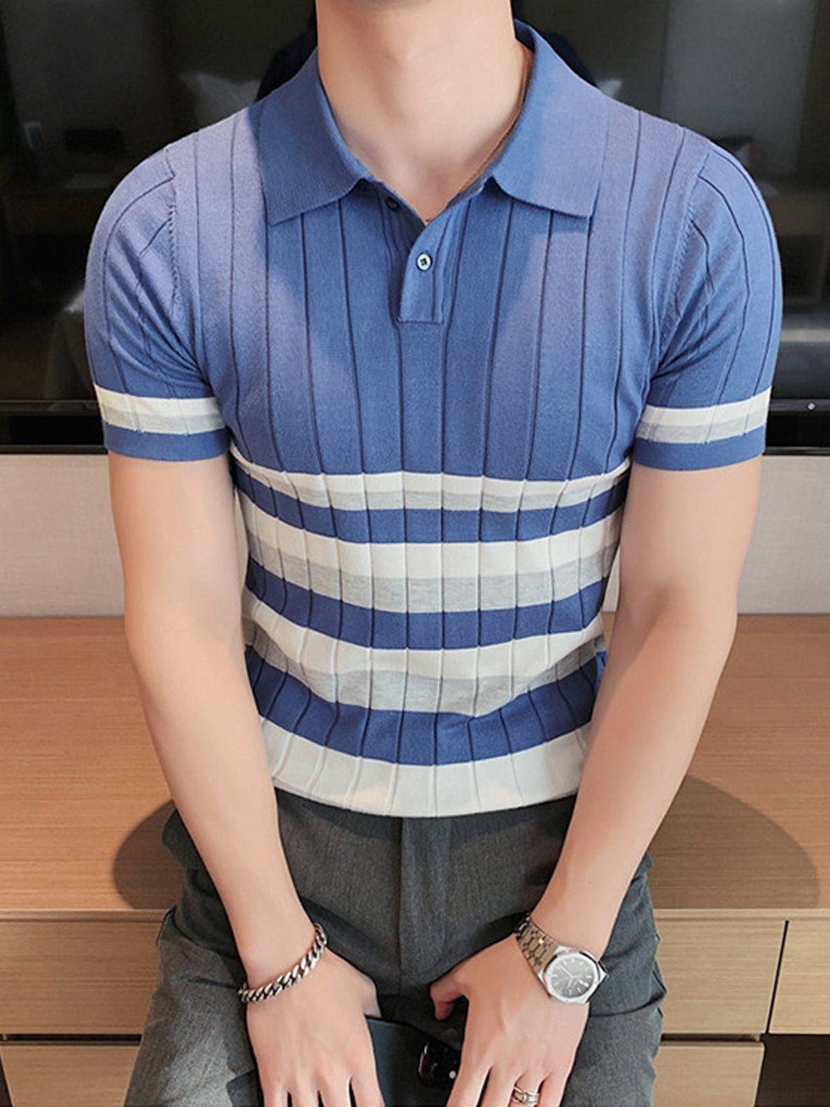 2023 Men's Short Sleeve Business Polo Shirt - Cool Striped