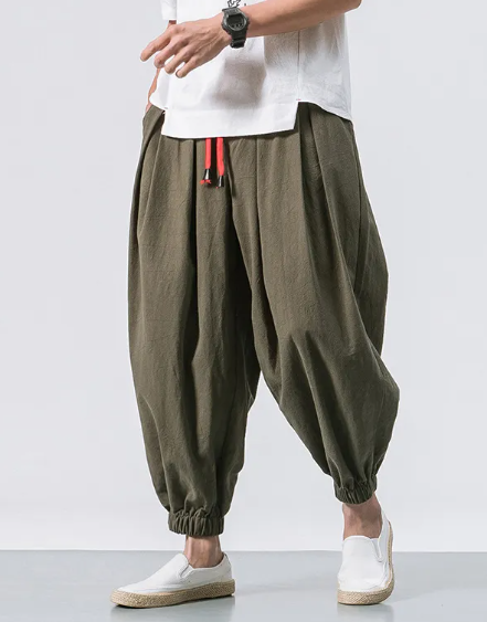 Men's Loose Cotton Linen Wide-Leg Pants