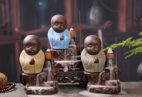 Creative Purple Clay Monk Incense Burner Desktop Decor