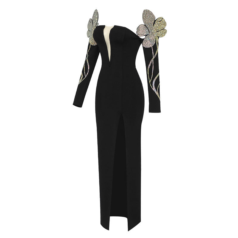 New Cross-Border Long Sleeve V-Neck Floral Dress